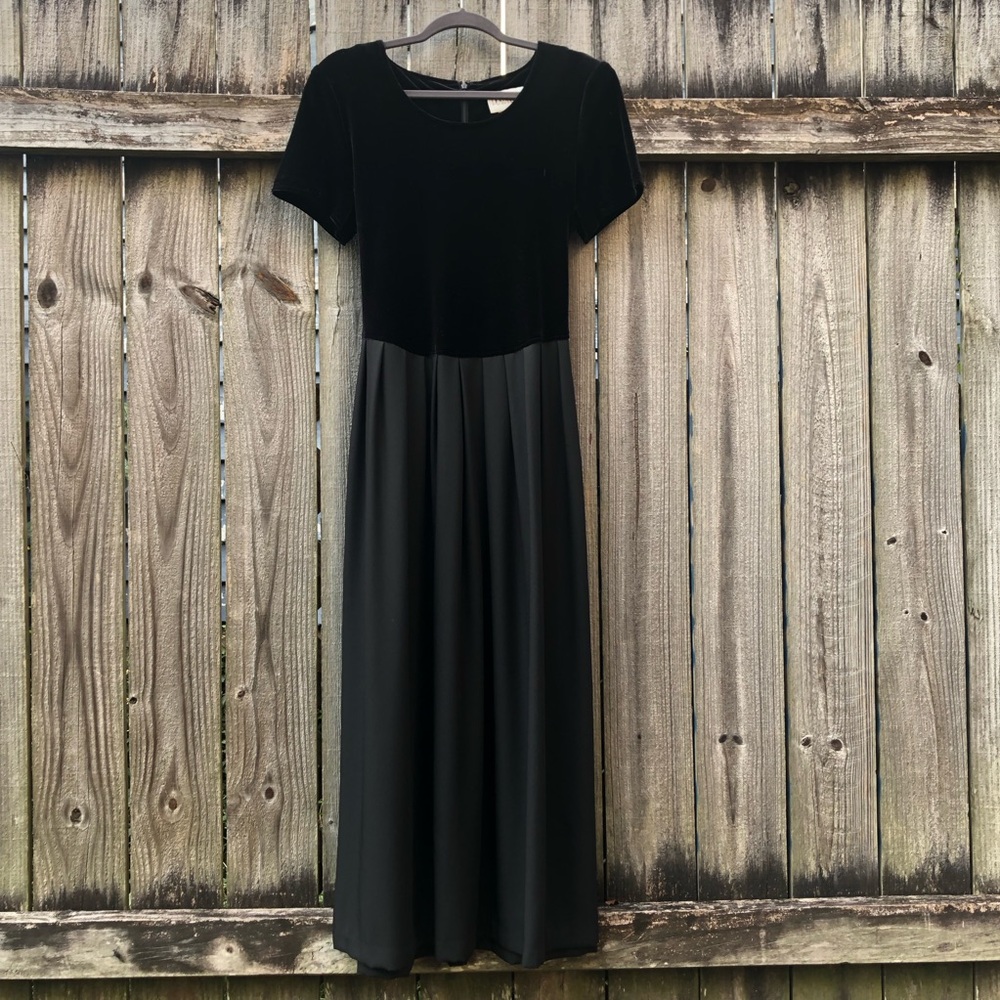 Vintage 90s Plaza South Maxi Dress Black Velvet Bodice Size L
